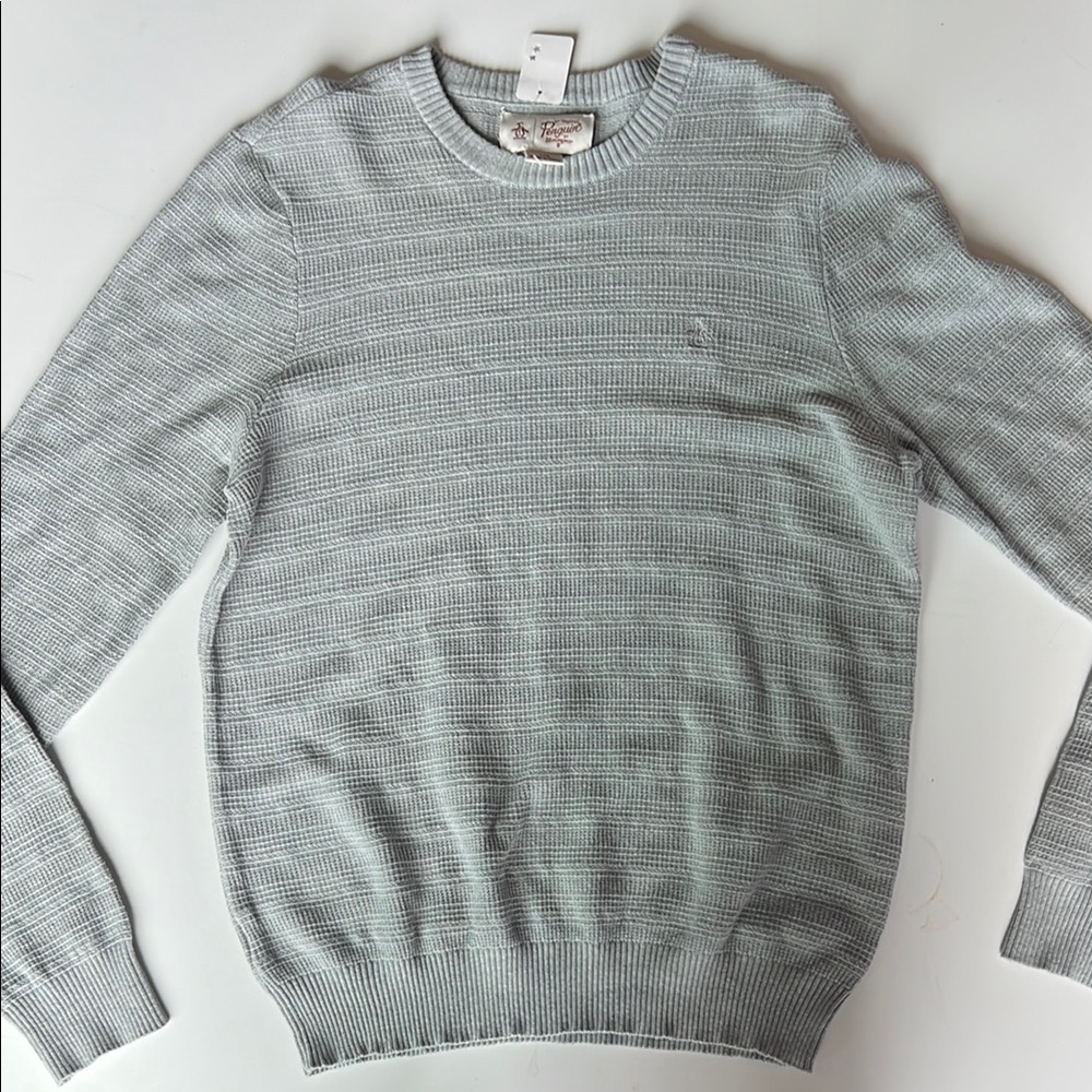 ORIGINAL PENGUIN HONEYCOMB PIQUE CREWNECK SWEATER STEEL GRAY MENS L